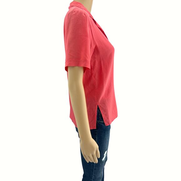 VINTAGE CLIO Los Angeles US 8 80’s 100% SILK Pink Orange Button Up Top Blouse - Picture 3 of 8